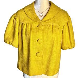 Kenar Retro Short Sleeve Blazer Jacket Sz 8  Mustard Lined Lightweight Collared